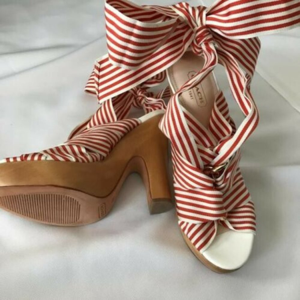 Coach Kiwi Orange-White Grosgrain Sandal $230